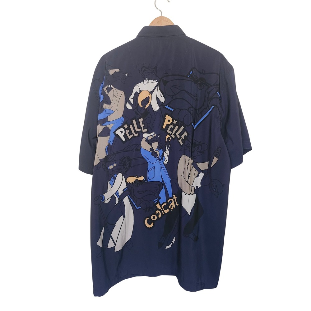 Y2K Pelle Pelle Coolcat Shirt Mens L Blue Cat Graphic Marc Buchanan Cybercore